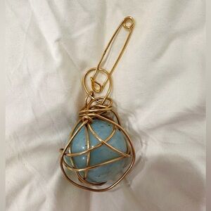 Kazuko Oshima Large Vintage Gold Wire (14k)Wrapped Blue Stone Pendant